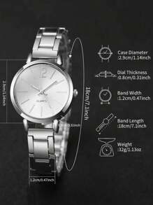 6 件装女士不锈钢银色罗马数字石英表配双心形链条首饰套装 - 情侣礼物 - 銀色 - 查看 6