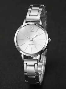 6 件装女士不锈钢银色罗马数字石英表配双心形链条首饰套装 - 情侣礼物 - 銀色 - 查看 9