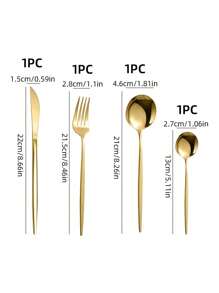 2 piezas/4 piezas Juego de cubiertos de acero inoxidable, Juego de tenedor y cuchara, Apto para uso doméstico, restaurante, hotel - Dorado - Ver 10