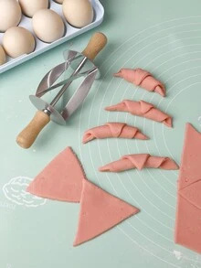 1pc Wooden Handle Stainless Steel Croissant Dough Roller Cutter, Baking Tools For Croissant And Pastry - Multicolor - View 5