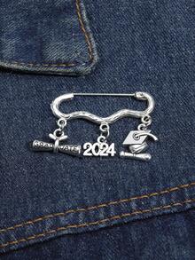 1pc Graduation Season Commemorative Brooch, Creative Graduation Gift, Teacher, Classmate, Pin Gift, Clothing, Bags, Accessories - Silver - View 3