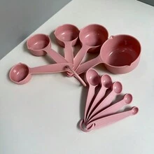 10pcs Plastic Measuring Spoons And Cups Set, Convenient, Durable, Easy To Clean Baking Tools For Home Kitchen - Pink - View 5