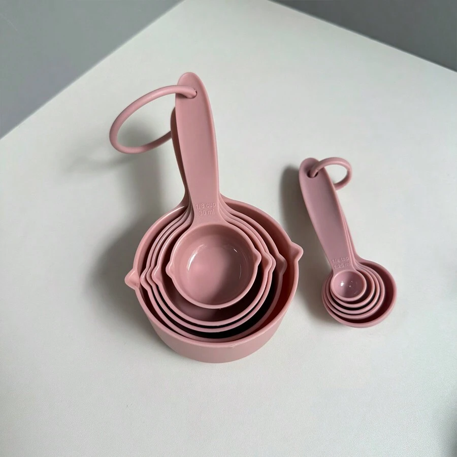 10pcs Plastic Measuring Spoons And Cups Set, Convenient, Durable, Easy To Clean Baking Tools For Home Kitchen - Pink - View 1