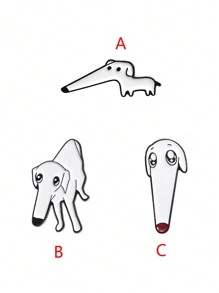 1只可愛的長鼻狗造型胸針/徽章,適用於休閒裝,背包,男女時尚飾品,日常佩戴 - 黑與白 - 查看 7