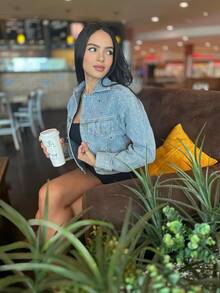 chamarra de mezclilla con destellos de piedras - Azul - Ver 3