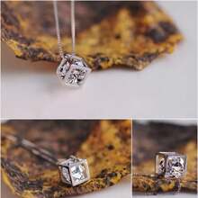 1pc Copper Inlaid Cubic Zirconia Love Magic Cube Pendant Necklace - Silver - View 4