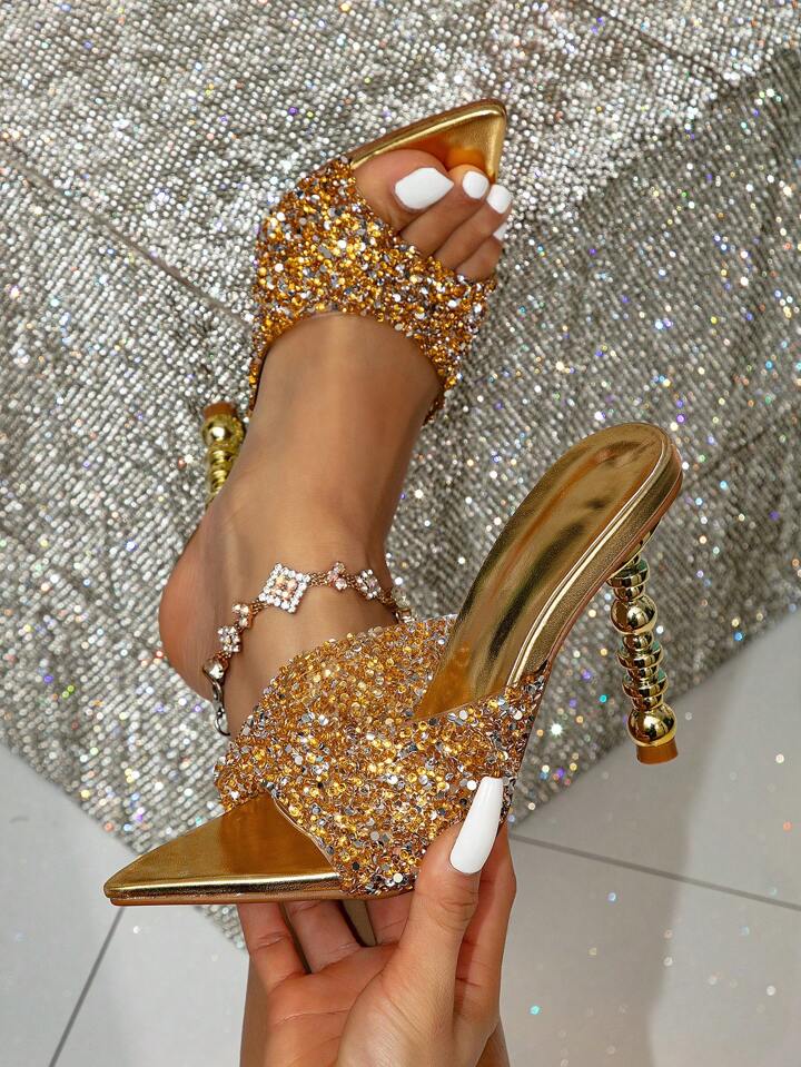Rhinestone heels gold store