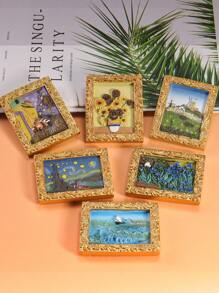 Set de 6 imanes de nevera con escenas, Arte creativo de Van Gogh, Pegatinas decorativas lenticulares 3D con reverso magnético para refrigeradores, mejor regalo para la decoración del hogar
