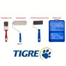 Kit Pintura 5 peças Multiuso Econômico Tigre Rolo De Pintura Para Parede 23cm Suporte Bandeija Trincha Rolinho Pincel - Azul cadete - Visão 3