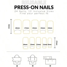 24pcs Long French Style Rhinestone Fake Nail Set With 1 Nail File And 1 Double Sided Tape, Suitable For Women And Girls - Multicolor - View 4