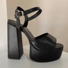 Zapatillas Mujer Con Plataforma Tacón Ancho - Negro - Ver 2