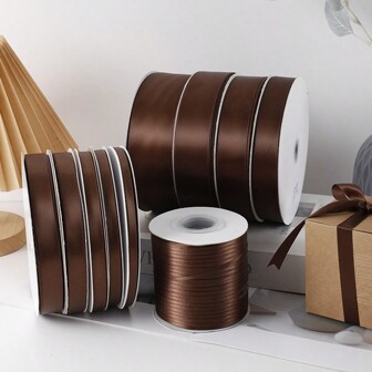 100 Yards 1 Roll Brown Polyester Ribbon Bouquet Packaging Ribbon (Size 0.6/1/1.5/2/2.5/4/5cm), For DIY Crafts, Gift Packaging, Wedding Decoration, Bow Making, Wedding Candy Box Packaging, Christmas And Party Decoration, Wedding Invitations, Holiday Decoration