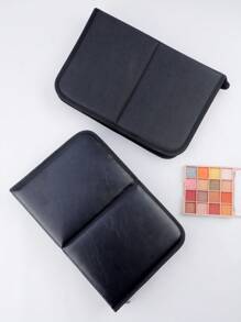 1pc Large Capacity 40-Slot Foldable Makeup Brush Holder, High-End Bookpage Design Black Makeup Brush Storage Bag - Black - View 5