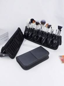 1pc Large Capacity 40-Slot Foldable Makeup Brush Holder, High-End Bookpage Design Black Makeup Brush Storage Bag - Black - View 2