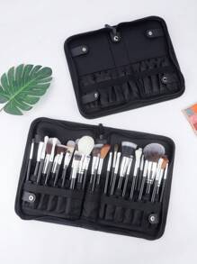 1pc Large Capacity 40-Slot Foldable Makeup Brush Holder, High-End Bookpage Design Black Makeup Brush Storage Bag - Black - View 4