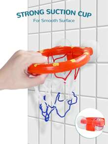 儿童篮球架沐浴玩具套装：配有 3 个软球和强力吸盘，有趣的浴缸射击游戏，是感恩节、圣诞节和生日送给幼儿男孩和女孩的绝佳礼物 - 紅色 - 查看 4