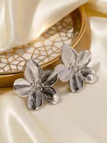 1對法式復古誇張花朵形狀耳環適合日常佩戴 - 金色 - 查看 3