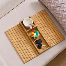 Sofa Tray Made Of Bamboo, Sofa Tray Non-Slip Armrest Couch Tray With Cell Phone Slot & Cup Holder - Yellow - View 4