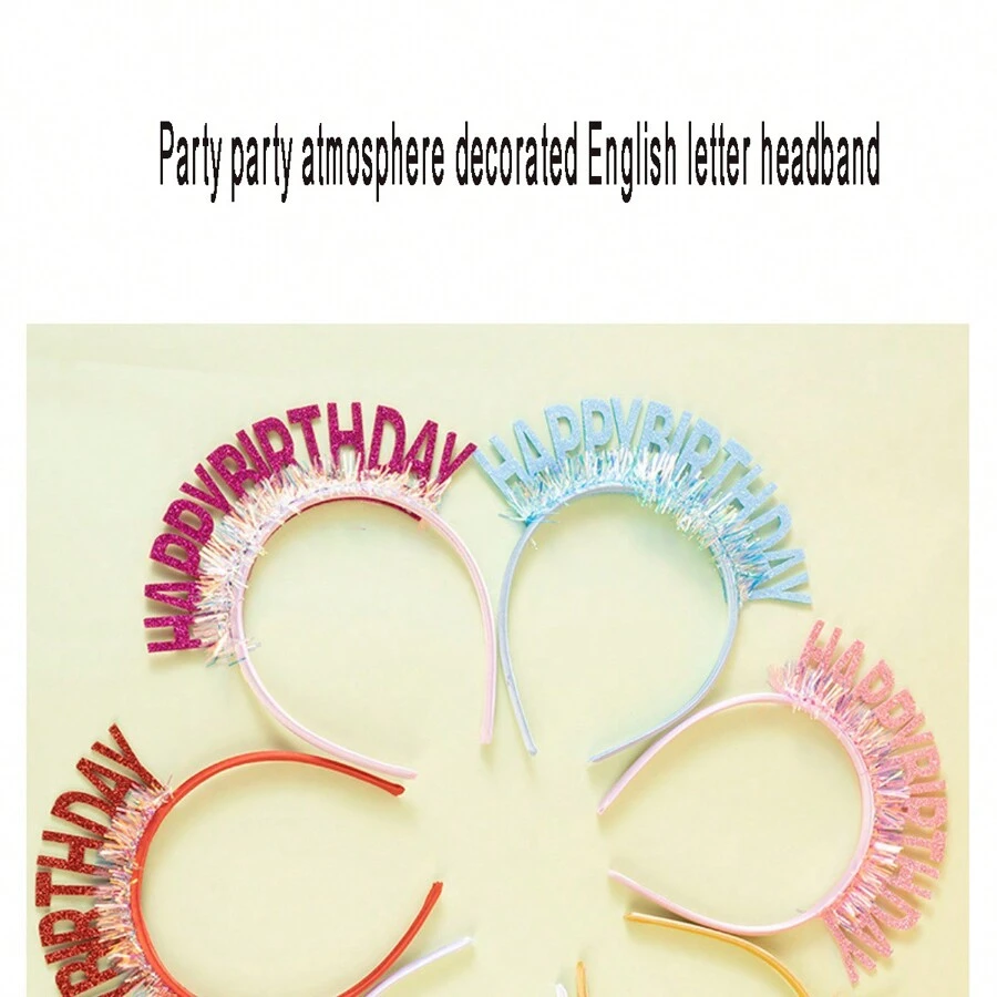 5pcs New Birthday Headbands With Shiny Gold Dust, English "Happy Birthday" Lettering For Party Decorations And Atmosphere - Multicolor - View 1