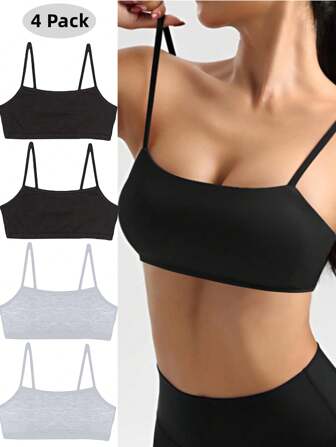 4 Packs Women's Stretch Bralette Soft Wirefree Breathable Low Impact Sports Bra, Lingerie