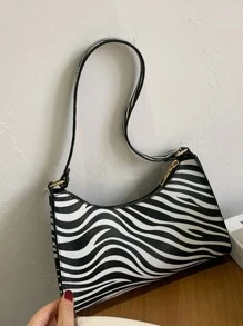 Yogodlns 夏季新款女士单肩包 高品质斑马纹腋下手提包 PU 皮革豹纹腋下钱包包 法式腋下托特包 女士棕色豹纹手提包 手拿包 女式复古 PU 皮革单肩包 多功能休闲 - 黑與白 - 查看 9