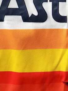 男友风男士刺绣棒球衫 27 彩虹休闲短袖 V 领 T 恤 派对运动上衣 春季 - 彩色 - 查看 5