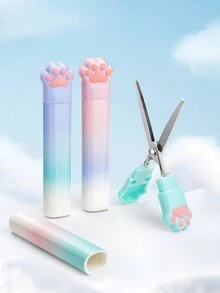 Tijeras Lindas En Forma De Garra De Gato Con Diseño Plegable En Un Tamaño Portátil Con Degradado De Colores, Cortador Para Papel Y Diario, Regalo Creativo Para Chicas - Verde - Ver 1