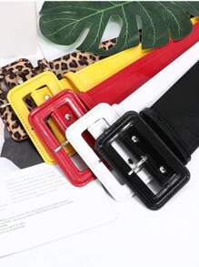 1 Pieza Cinturón Pu Con Espejo Para Mujer Con Hebilla De Bolso, Cinturón Pu Ancha En Color Dopamina Brillante, Adecuado Para Uso Diario - Rojo - Ver 1