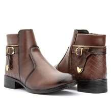 Bota Coturno Feminino Cano Baixo Confortável Com Zíper Lateral Promoção - Chocolate - Visão 4