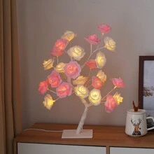 1个玫瑰花灯，24颗LED玫瑰花台灯，适合女孩、女士、青少年家居装饰，卧室、客厅、派对、婚礼、圣诞节、情人节装饰 - 粉色 - 查看 14