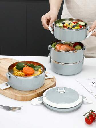 1pc 1/2/3/4 Layer Bento Box, Stainless Steel Lunch Box, Large Capacity Divided Food Storage Container, Suitable For Work, School, Outdoor,School Supplies