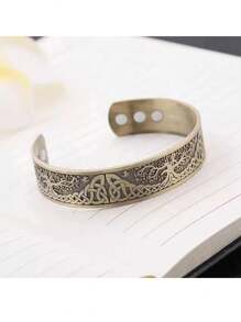 1 Stück Vintage Geschnitztes Armband Für Männer Aus Rotem Kupfer Mit Magneten Und Einstellbar, Ideal Als Festivalgeschenk, Für Partys, Reisen Oder Den Täglichen Gebrauch, Inklusive Einer Geschenkbox Zur Förderung Der Blutzirkulation