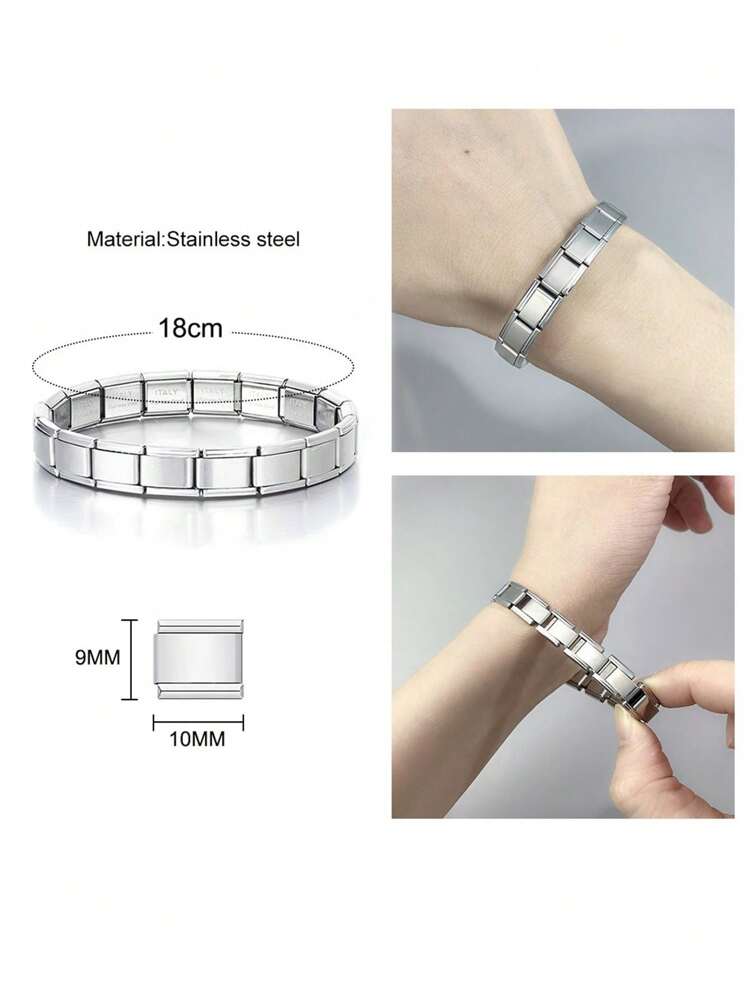 1pc Fashionable Italy Stainless Steel 26 Red Letter Pendant 9mm Modular Bracelet, Unisex, Handmade, Detachable Diy Jewelry - Red - View 4