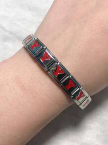 1pc Fashionable Italy Stainless Steel 26 Red Letter Pendant 9mm Modular Bracelet, Unisex, Handmade, Detachable Diy Jewelry