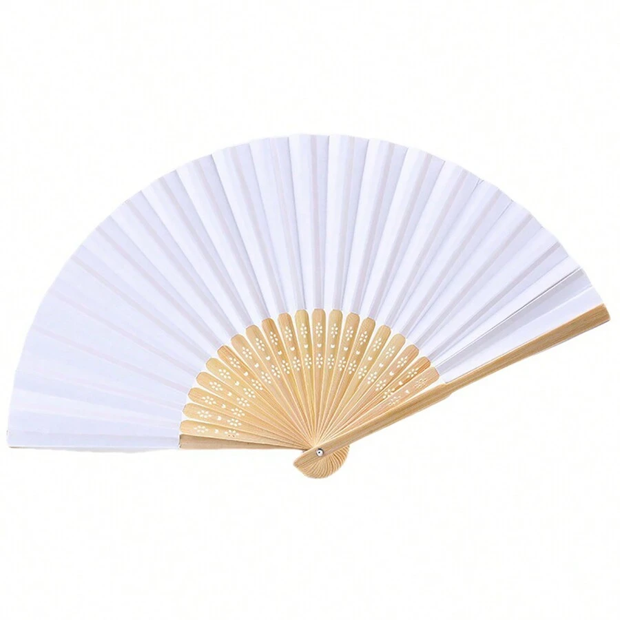 50pcs White Bamboo Hand Fan For DIY Painting, Handmade Folding Fan - White - View 1