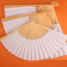 50pcs White Bamboo Hand Fan For DIY Painting, Handmade Folding Fan - White - View 4