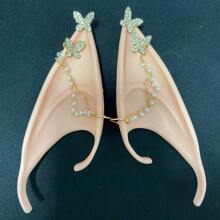 Rhinestone Butterfly & Faux Pearl Decor Costume Ear, Anime Party Costume Masquerade Accessories Christmas Cosplay Vampire Fairy Ears Halloween