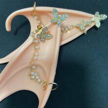Rhinestone Butterfly & Faux Pearl Decor Costume Ear, Anime Party Costume Masquerade Accessories Christmas Cosplay Vampire Fairy Ears Halloween