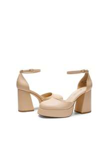 Women Chunky Platform High Heels Closed Toe Block Ankle Strap Dress Prom Wedding Party Pumps Shoes - Mai/PU - Xem 8