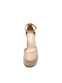 Women Chunky Platform High Heels Closed Toe Block Ankle Strap Dress Prom Wedding Party Pumps Shoes - Mai/PU - Xem 9