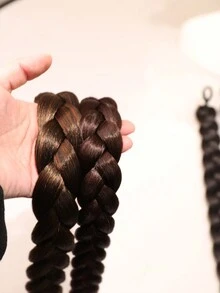 1件兒童合成高溫柔軟頭髮假髮，適用於編辮子和馬尾辮，適合女孩日常穿著，淺啡色 - Light Brown - 查看 5