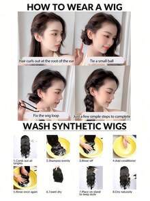 1件兒童合成高溫柔軟頭髮假髮，適用於編辮子和馬尾辮，適合女孩日常穿著，淺啡色 - Light Brown - 查看 7