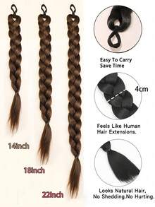 1件兒童合成高溫柔軟頭髮假髮，適用於編辮子和馬尾辮，適合女孩日常穿著，淺啡色 - Light Brown - 查看 2