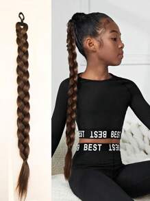 1件兒童合成高溫柔軟頭髮假髮，適用於編辮子和馬尾辮，適合女孩日常穿著，淺啡色 - Light Brown - 查看 1