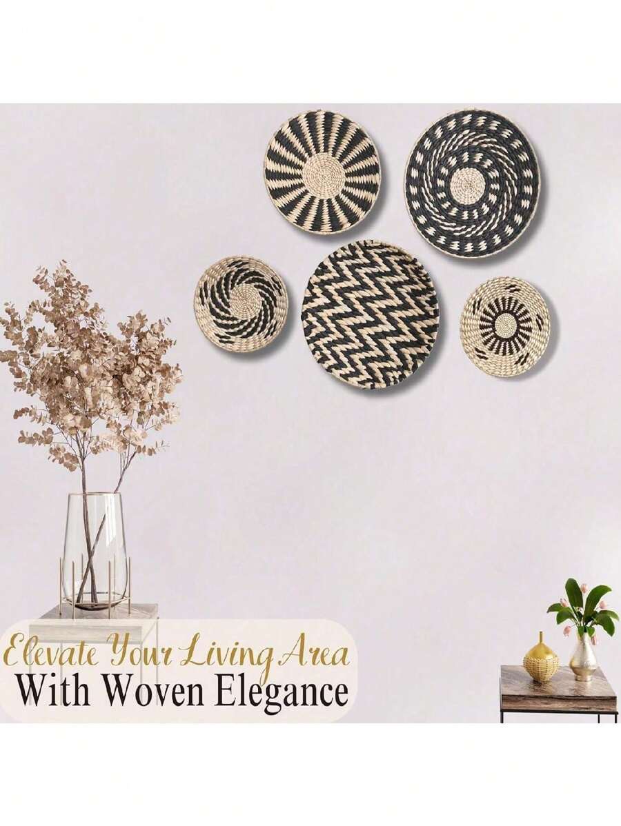 Meching Basket Wall Dr Set, Hanging Woven Wall Basket Dr, Boho Wall Baskets Dr, Basket Wall Art Dr, -Friendly Round Woven Wall Dr, Boho Rattan Wall Dr Gift - Multicolor - View 1