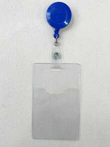 1pc Clear Pvc Hard Card Holder With Retractable Badge Reel & Neck Lanyard For Work Badge, Id Card, Transit Card, Etc. - White - View 7