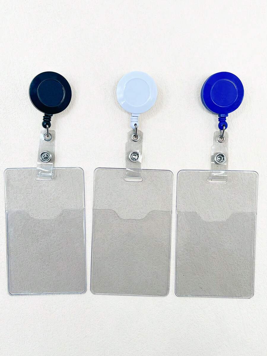1pc Clear Pvc Hard Card Holder With Retractable Badge Reel & Neck Lanyard For Work Badge, Id Card, Transit Card, Etc. - White - View 1
