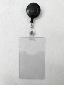 1pc Clear Pvc Hard Card Holder With Retractable Badge Reel & Neck Lanyard For Work Badge, Id Card, Transit Card, Etc. - White - View 5