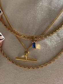 Uworld 1 件 18k 镀金个性化复古 T 型吊坠绳链项链，适合女性日常佩戴