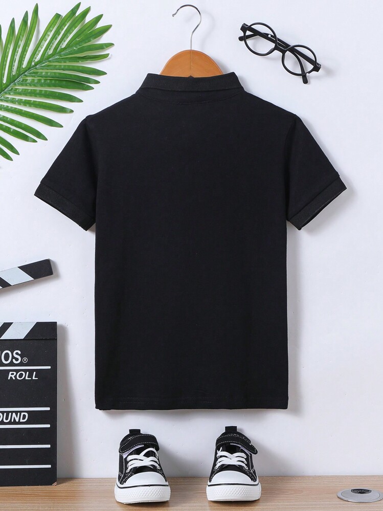 Unisex Children's Solid Color Polo Shirts, Short Sleeve T-Shirts, Comfortable Cotton Tees With Collegiate Style, Suitable For Outings, Gatherings And Travels - Black - View 3